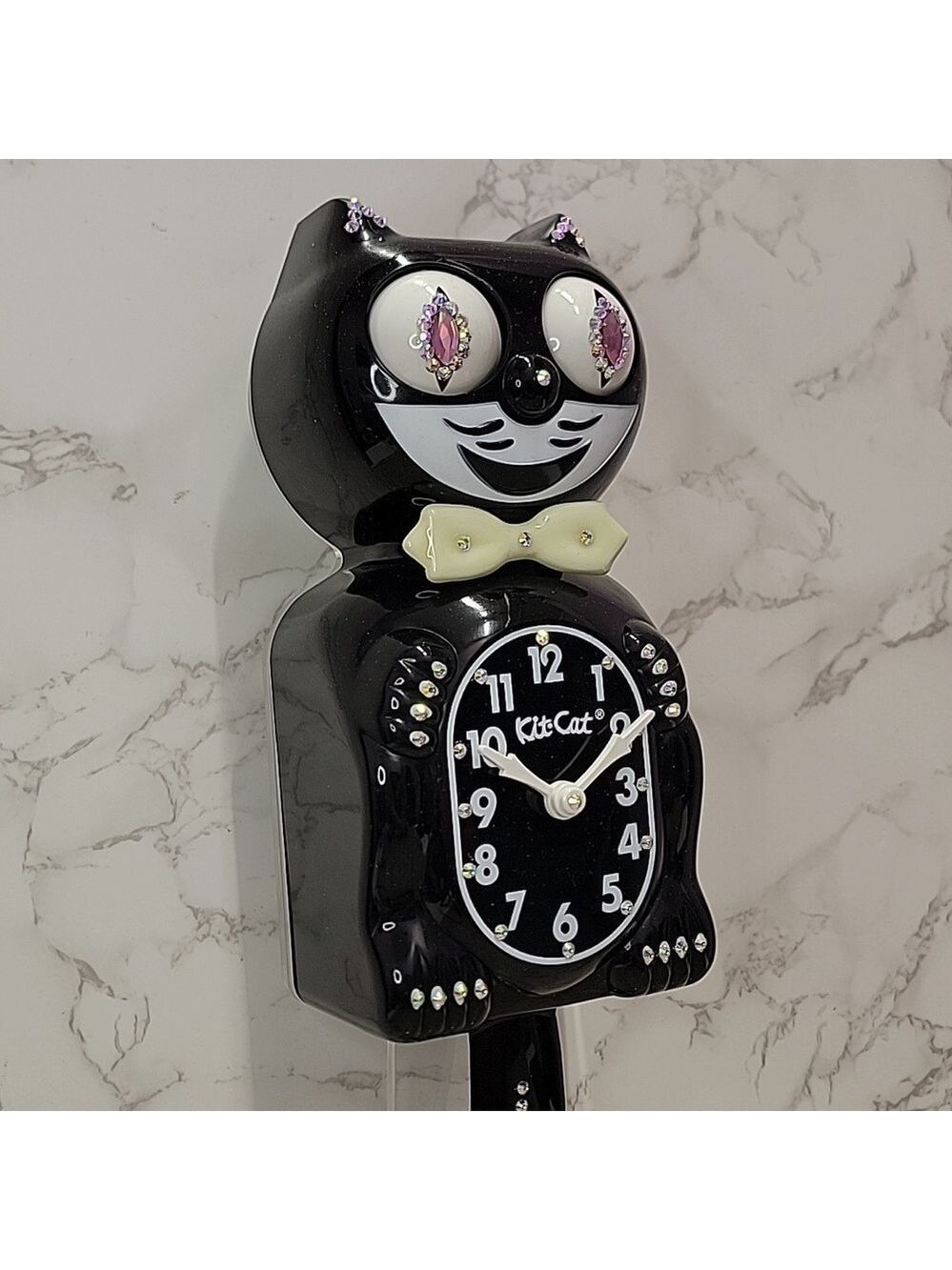 Jeweled Black Kit-Cat Klock clock with GLOW IN THE DARK BOW TIE - Picture 7 of 9